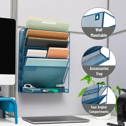 Mind Reader 5-Tier Vertical File Storage Basket, 16"H x 4" W x 12-3/4" D, Turquoise