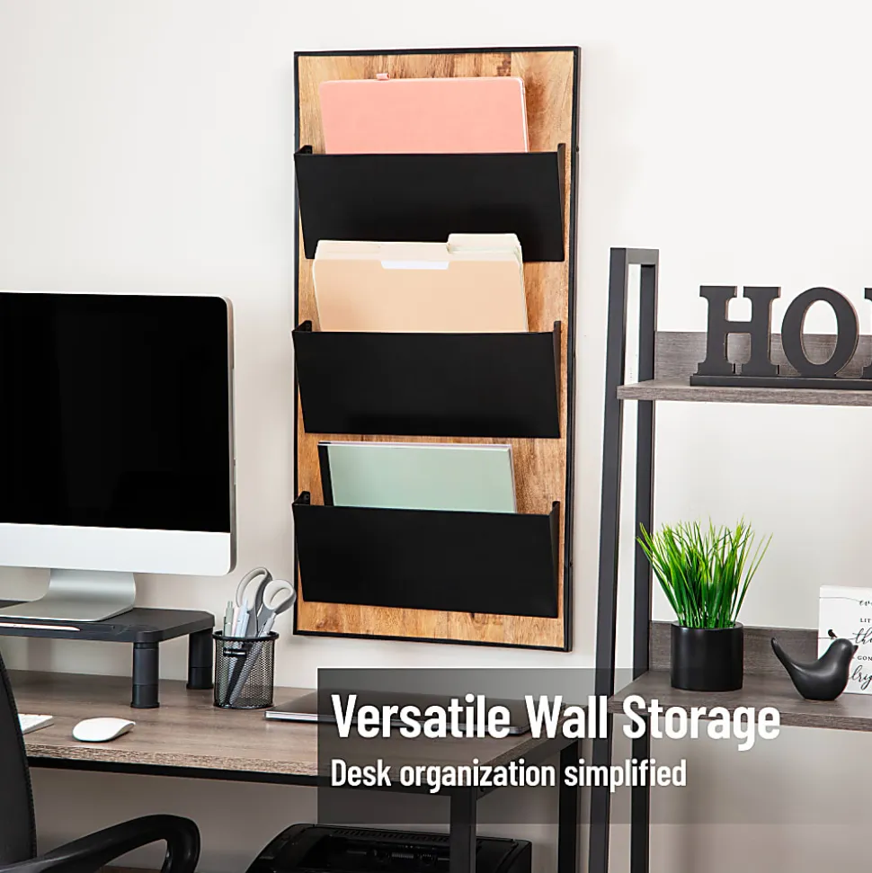 Mind Reader 3-Tier Wall-Mounted File Organizer, 32-1/4"H x 16"W x 3"D, Black