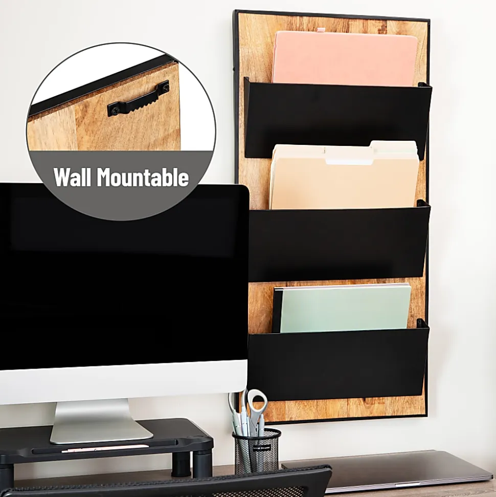 Mind Reader 3-Tier Wall-Mounted File Organizer, 32-1/4"H x 16"W x 3"D, Black