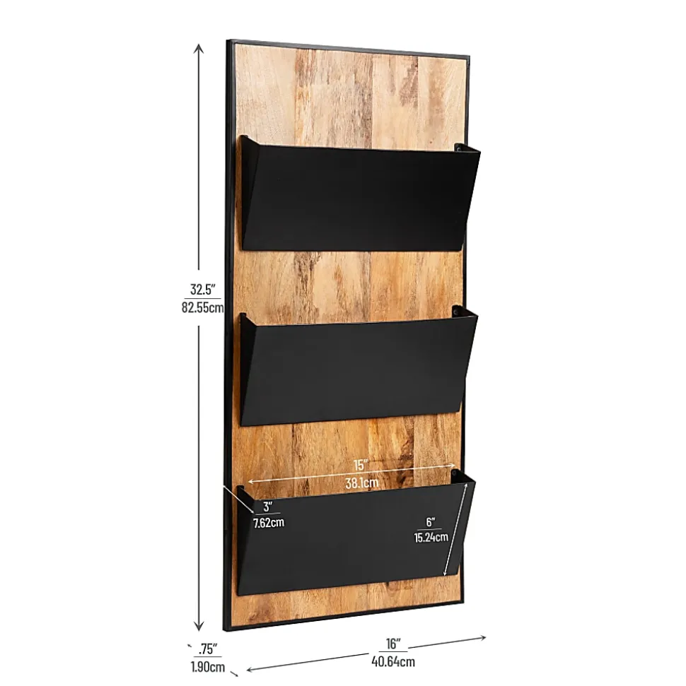 Mind Reader 3-Tier Wall-Mounted File Organizer, 32-1/4"H x 16"W x 3"D, Black