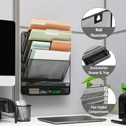 Mind Reader 4-Tier Wall Mount Vertical File Storage with Drawer, 16-1/2