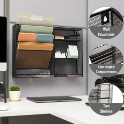 Mind Reader 4-Tier Wall Mount Vertical File Storage With Shelves, 16