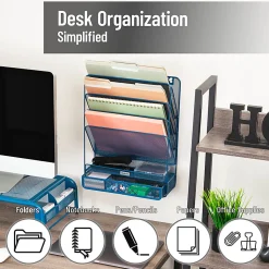 Mind Reader 4-Tier Wall Mount Vertical File Storage With Drawer, 16-1/2"H x 4"W x 12-1/2"D, Turquoise