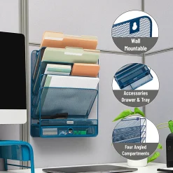 Mind Reader 4-Tier Wall Mount Vertical File Storage With Drawer, 16-1/2