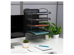 Mind Reader Wall Mountable 4-Tier Paper Tray Desktop Organizer, 11-1/2"H x 14-1/4"W x 11-1/2"D, Black
