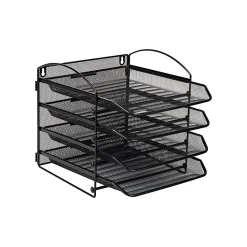 Mind Reader Wall Mountable 4-Tier Paper Tray Desktop Organizer, 11-1/2"H x 14-1/4"W x 11-1/2"D, Black