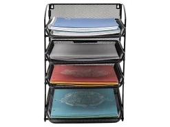 Mind Reader Wall Mountable 4-Tier Paper Tray Desktop Organizer, 11-1/2