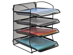 Mind Reader Wall Mountable 4-Tier Paper Tray Desktop Organizer, 11-1/2