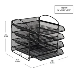 Mind Reader Wall Mountable 4-Tier Paper Tray Desktop Organizer, 11-1/2