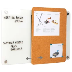 Mind Reader Wall-Mounted Glass Dry-Erase Board With Sliding Corkboard, 28