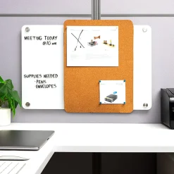 Mind Reader Wall-Mounted Glass Dry-Erase Board With Sliding Corkboard, 28