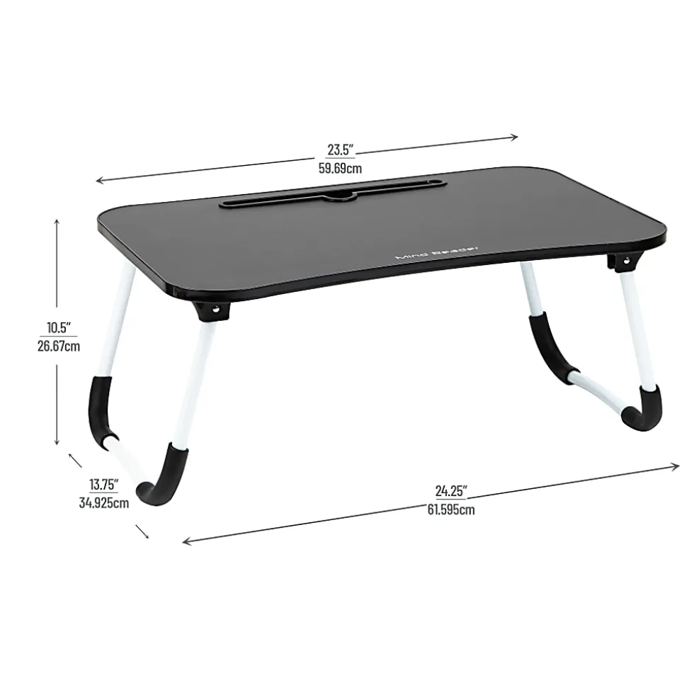 Mind Reader Woodland Collection Portable Laptop Desk with Folding Legs, 10-1/2" H x 13-3/4" W x 24-1/4" L, Black