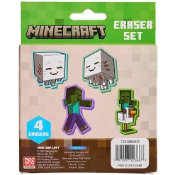 Minecraft Licensed Eraser Set, 1-1/4" x 1-1/4", Set of 4 Erasers
