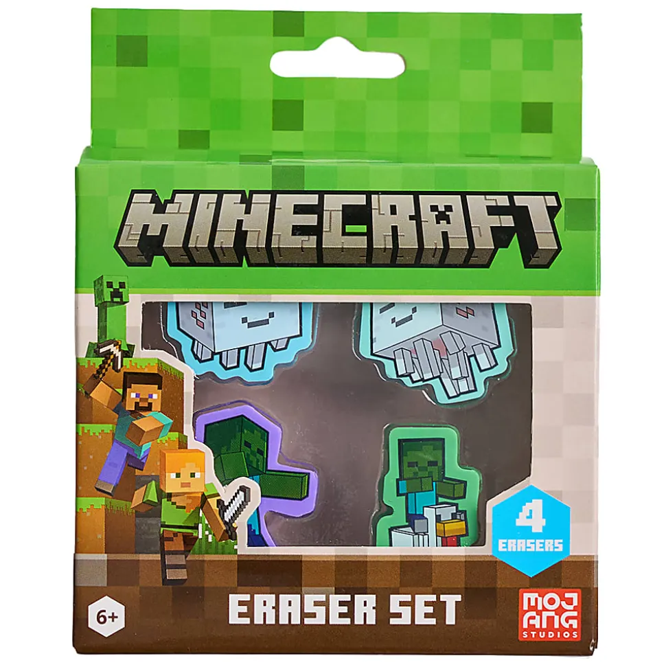 Minecraft Licensed Eraser Set, 1-1/4" x 1-1/4", Set of 4 Erasers