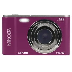 Minolta MND20 44-Megapixel HD 16x Zoom Digital Camera With 2.7K Quad Lens, Magenta