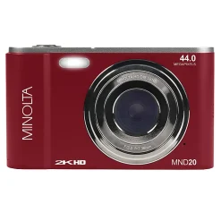 Minolta MND20 44-Megapixel HD 16x Zoom Digital Camera With 2.7K Quad Lens, Red