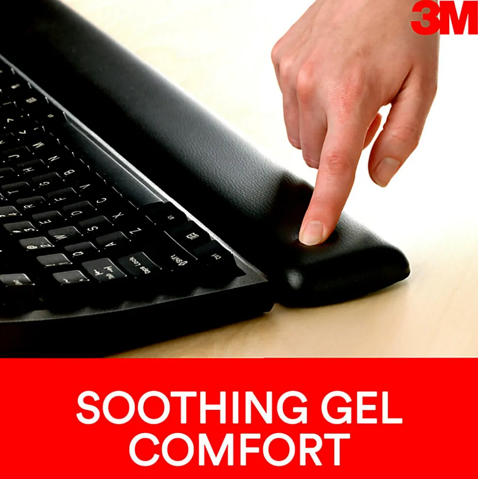 3M™ Large Gel Wrist Rest For Keyboards, 19"H x 0.8"W x 2.8"D, Black