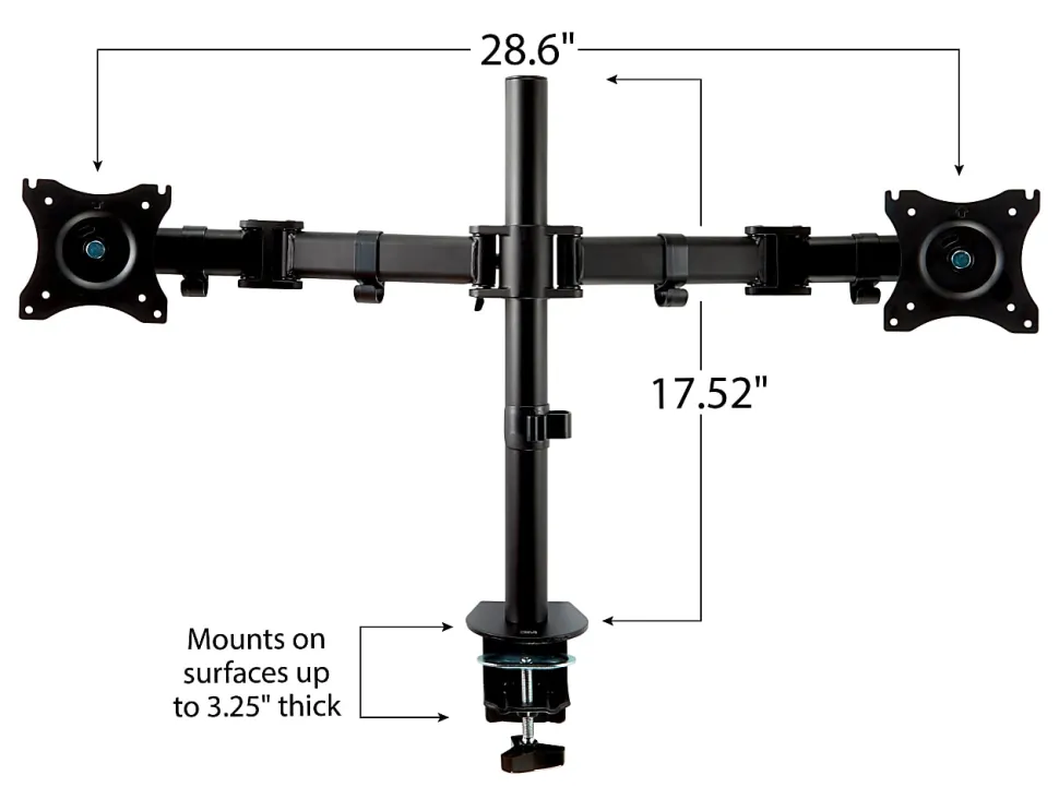 3M™ MM200B Dual Monitor Mount, 24"H x 33"W x 5"D, Black