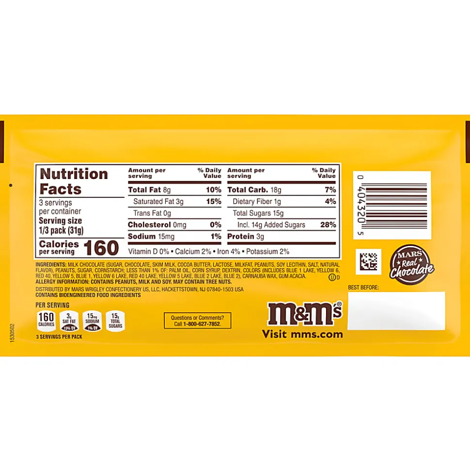 M&M's® Peanut Chocolate Candies, 3 Oz Bag
