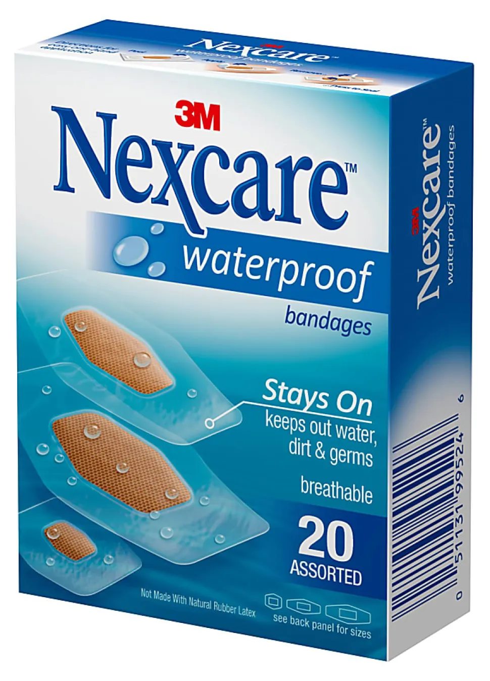 3M™ Nexcare™ Waterproof Bandages, Assorted Sizes, Box Of 20