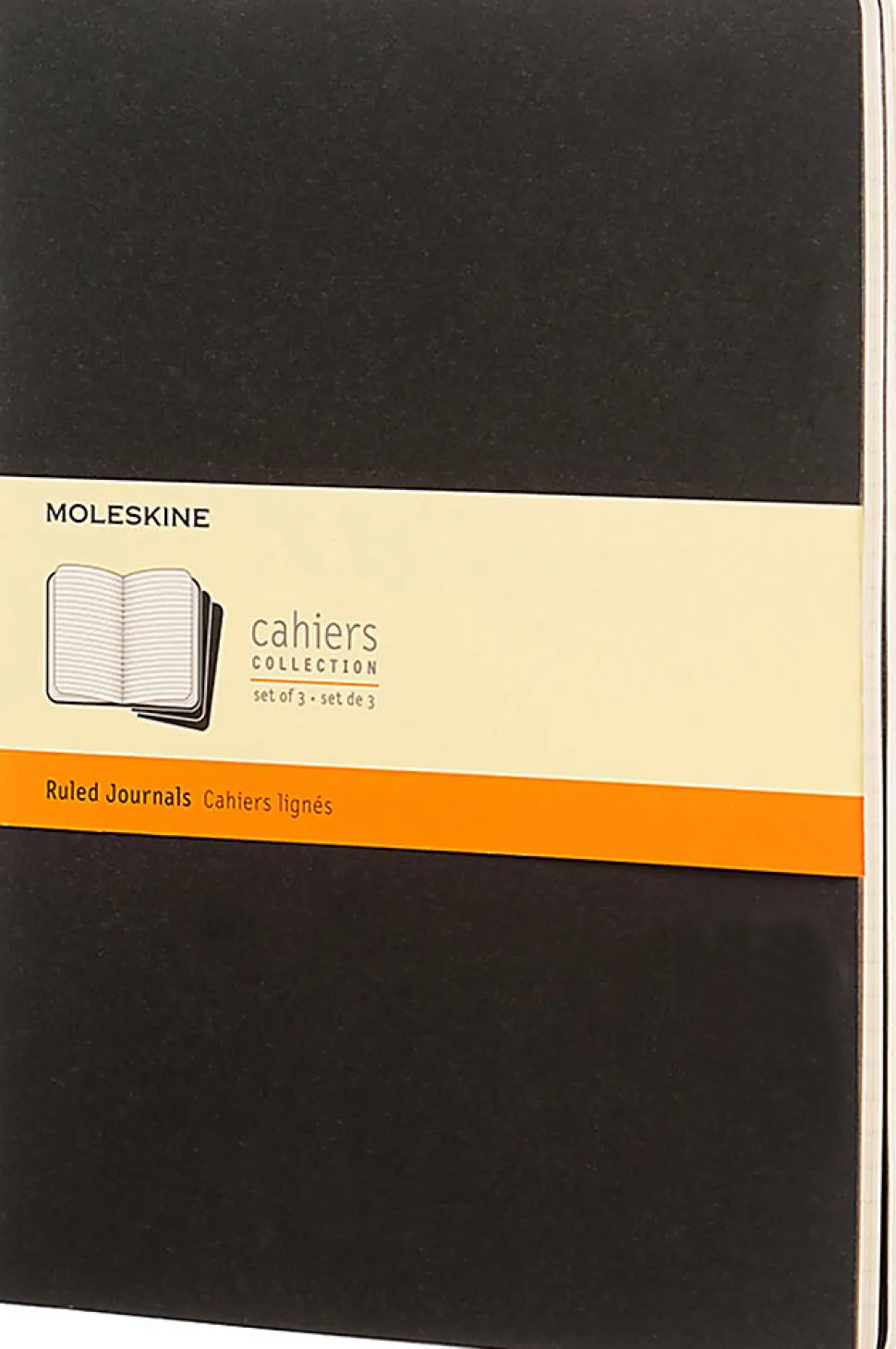 Moleskine Cahier Journals, Extra Large, 7.5" x 10", Ruled, 120 Pages, Black, Set Of 3 Journals