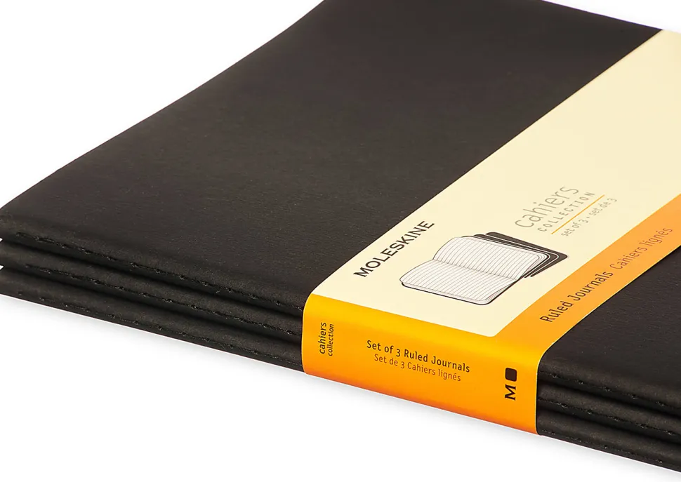 Moleskine Cahier Journals, Extra Large, 7.5" x 10", Ruled, 120 Pages, Black, Set Of 3 Journals