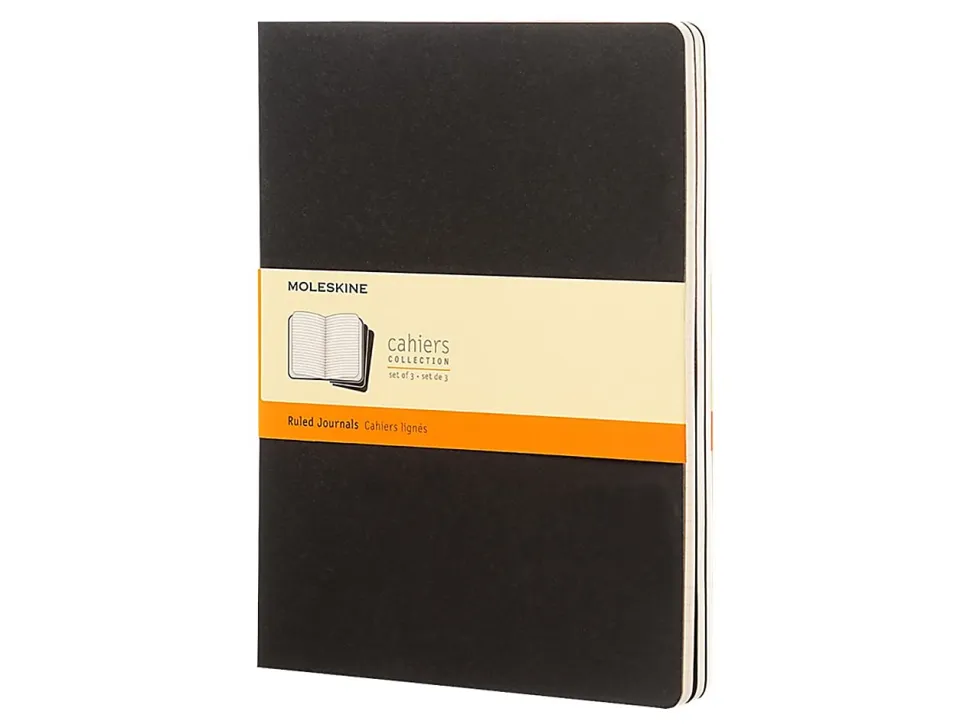 Moleskine Cahier Journals, Extra Large, 7.5" x 10", Ruled, 120 Pages, Black, Set Of 3 Journals
