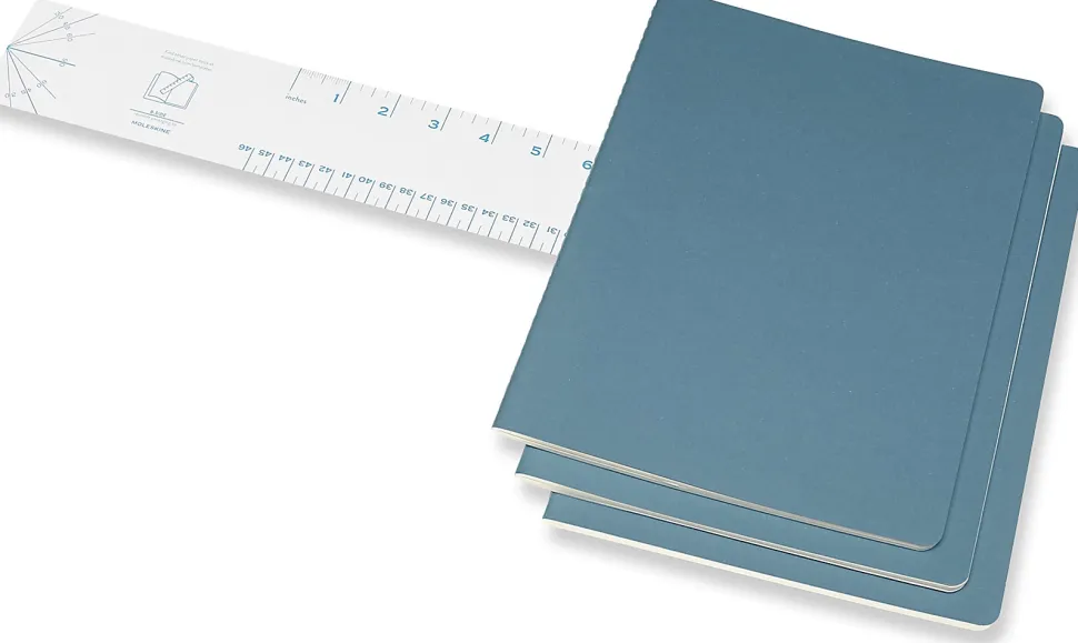 Moleskine Cahier Journals, Extra Large, 7.5" x 10", Ruled, 120 Pages, Brisk Blue, Set Of 3 Journals