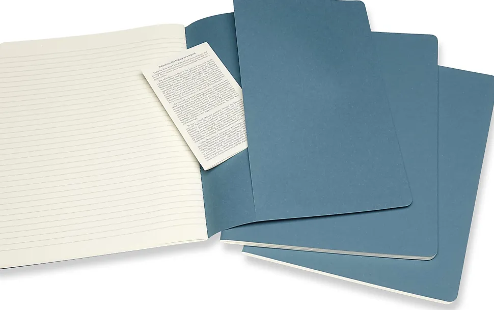Moleskine Cahier Journals, Extra Large, 7.5" x 10", Ruled, 120 Pages, Brisk Blue, Set Of 3 Journals
