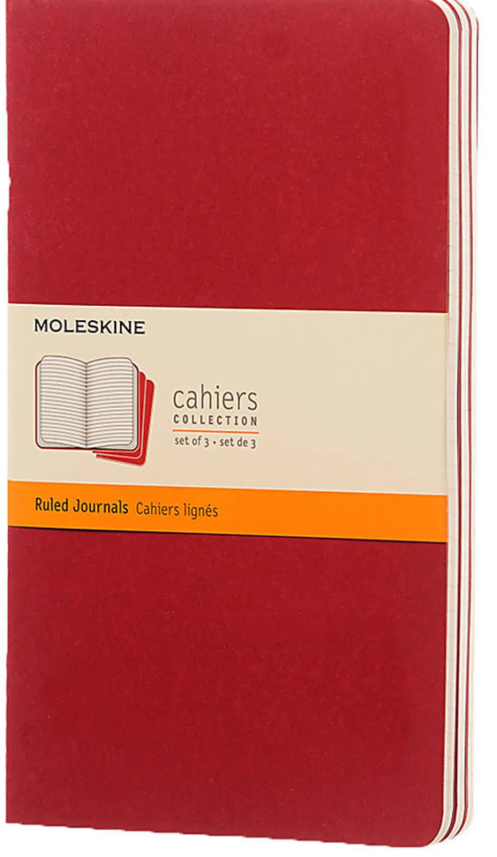 Moleskine Cahier Journals, 5" x 8-1/4", Ruled, 80 Pages, Cranberry Red, Set Of 3 Journals