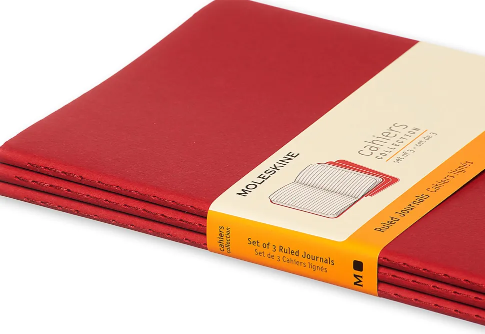 Moleskine Cahier Journals, 5" x 8-1/4", Ruled, 80 Pages, Cranberry Red, Set Of 3 Journals