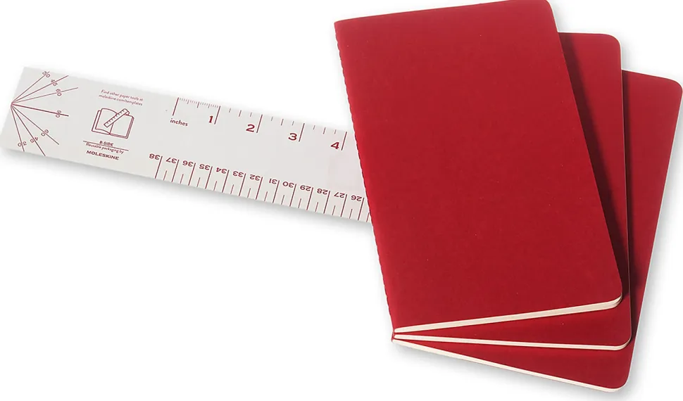 Moleskine Cahier Journals, 5" x 8-1/4", Ruled, 80 Pages, Cranberry Red, Set Of 3 Journals