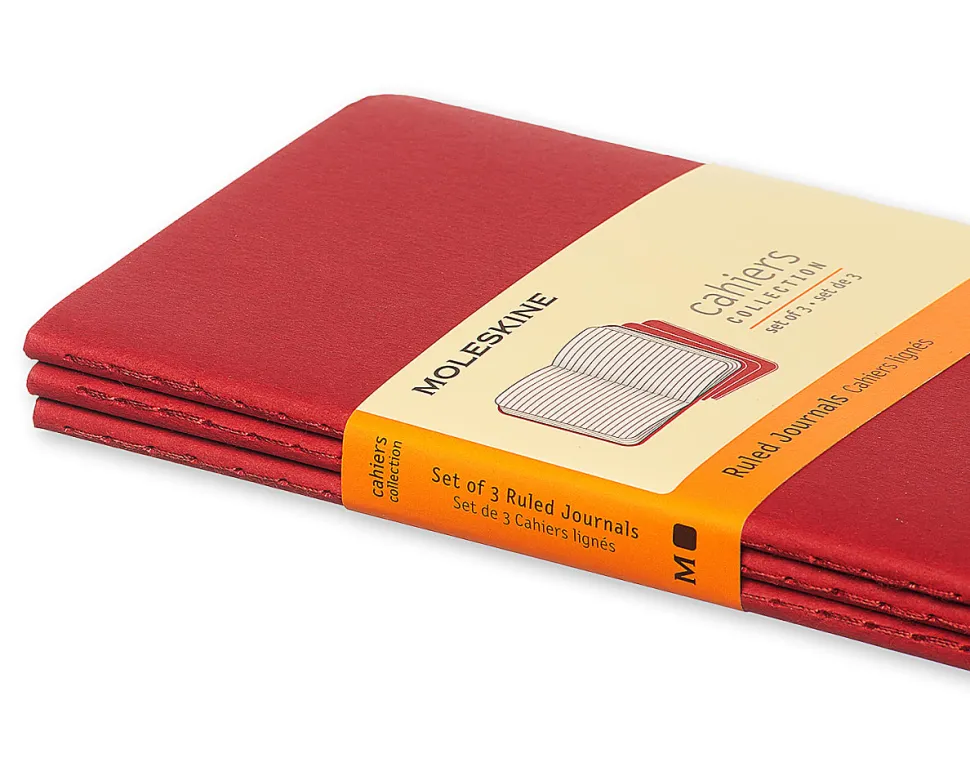 Moleskine Cahier Journals, 3-1/2" x 5-1/2", Ruled, 64 Pages, Cranberry Red, Set Of 3 Journals