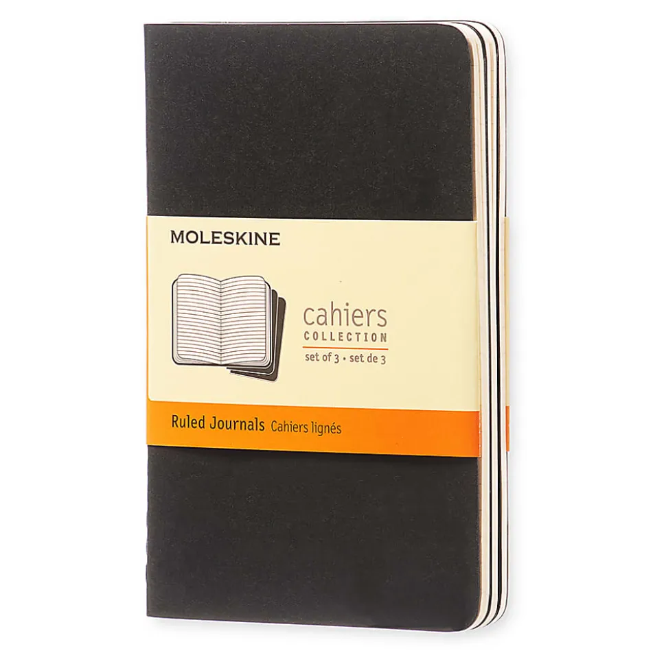 Moleskine Cahier Journals, 3-1/2" x 5-1/2", Ruled, 64 Pages, Black, Set Of 3 Journals