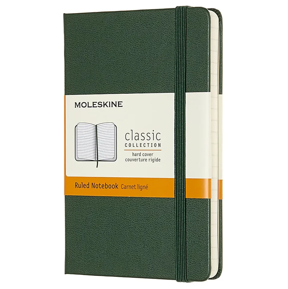 Moleskine Classic Collection Hard Cover Notebook, 3-1/2” x 5-1/2”, 1 Subject, Faint Ruled, 192 Sheets, Myrtle Green