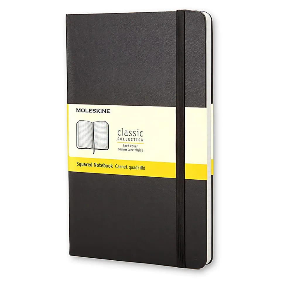 Moleskine Classic Hard Cover Notebook, 5" x 8-1/4", Squared, 240 Pages, Black