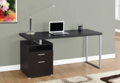 Monarch Specialties Contemporary 60"W Computer Desk With 2-Drawers And Open Shelf, Cappuccino/Silver