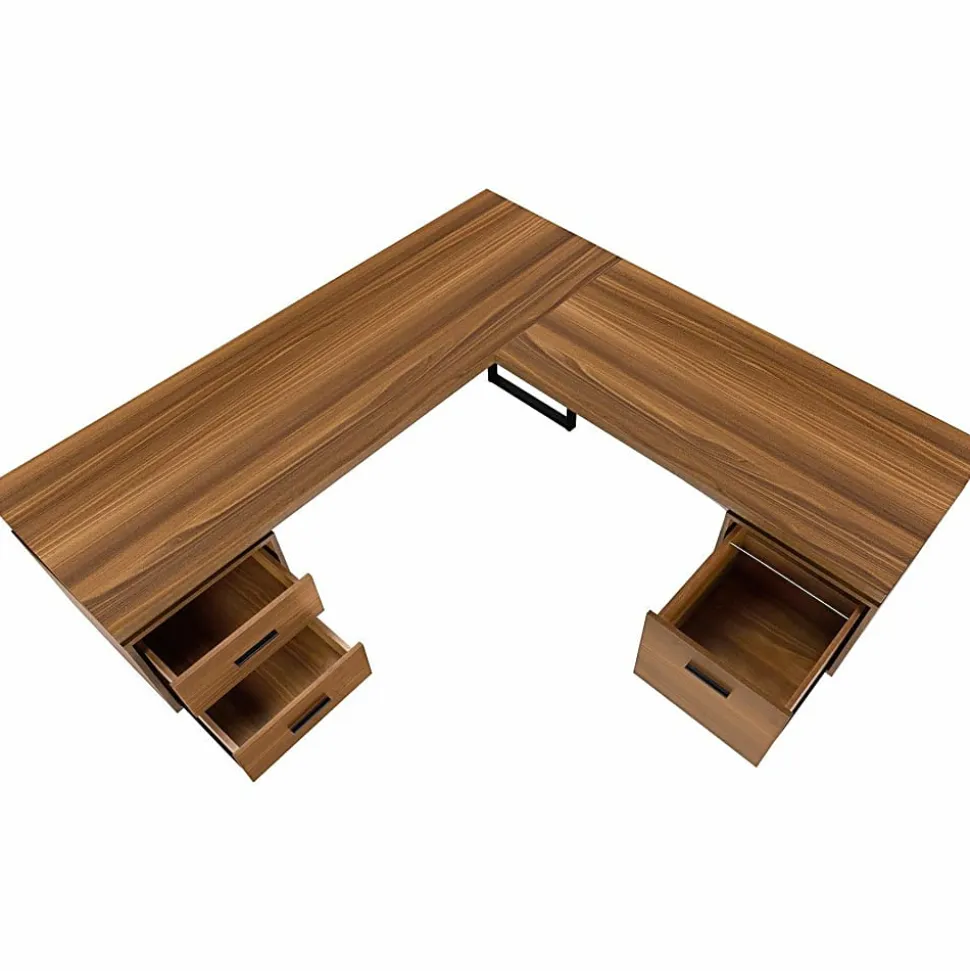 Monarch Specialties Dallas 71"W L-Shaped Corner Desk, Walnut