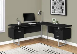 Monarch Specialties Dallas 71"W L-Shaped Corner Desk, Black