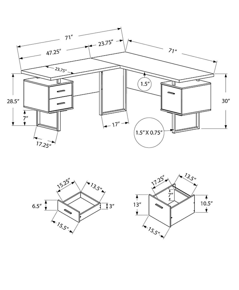 Monarch Specialties Dallas 71"W L-Shaped Corner Desk, Black
