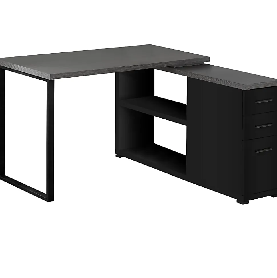 Monarch Specialties Eliza 48"W L Shaped Corner Desk With Return, Black/Gray