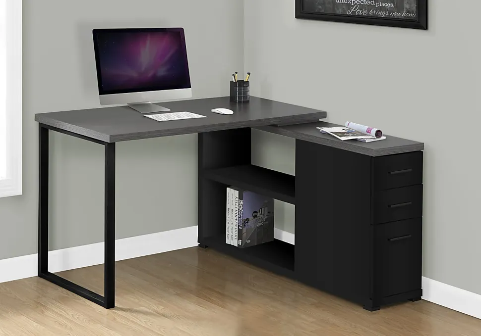 Monarch Specialties Eliza 48"W L Shaped Corner Desk With Return, Black/Gray