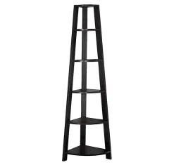Monarch Specialties Karlee 72"H 5-Shelf Corner Bookcase, Cappuccino