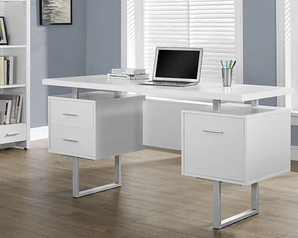 Monarch Specialties Retro-Style 60"W Computer Desk, White