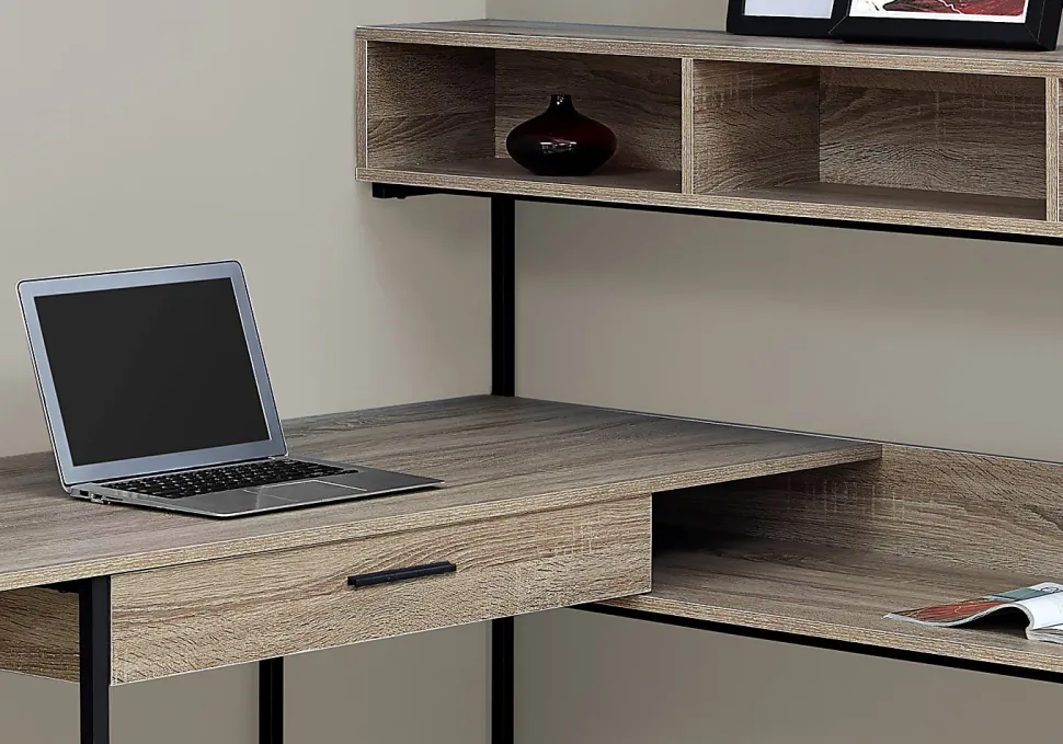 Monarch Specialties 59"W Corner Desk Workstation, Dark Taupe