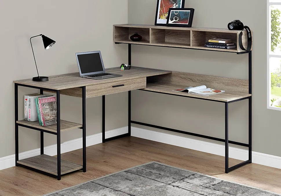Monarch Specialties 59"W Corner Desk Workstation, Dark Taupe