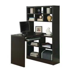 Monarch Specialties 38"W Corner Desk With Built-In Shelves, Cappuccino