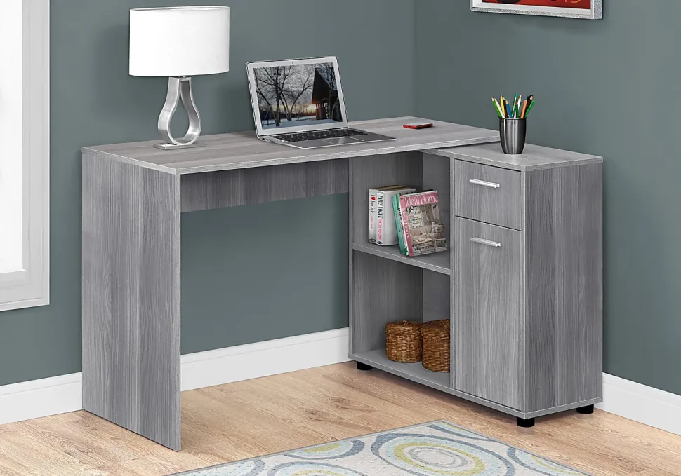Monarch Specialties 46"W Corner Desk With Storage Cabinet, Gray