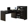 Monarch Specialties 63"W L-Shaped Corner Desk With Hutch, Cappuccino