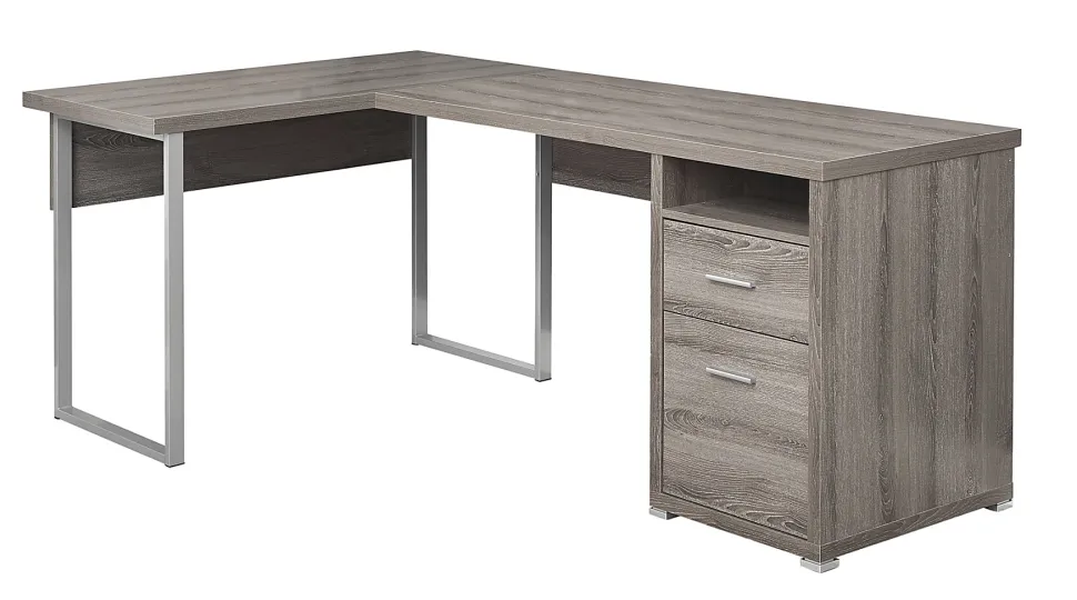 Monarch Specialties 79"W L-Shaped Corner Desk With 2 Drawers, Dark Taupe